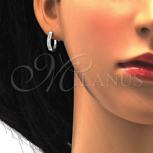 Argolla Huggie 02.186.0036.15 Plata Rodinada, con Zirconia Cubica Blanca, Pulido, Rodinado
