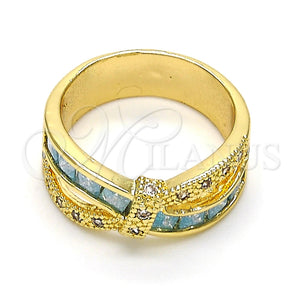 Anillo Multi Piedra 01.210.0045.13.08 Oro Laminado, con Aguamarina and Blanca Zirconia Cubica, Pulido, Tono Dorado (Size 8)