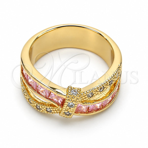 Anillo Multi Piedra 01.210.0045.14.08 Oro Laminado, con Rosado and Blanca Zirconia Cubica, Pulido, Tono Dorado (Size 8)