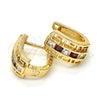 Argolla Huggie 02.237.0015.2.15 Oro Laminado, Diseño de Llave Griega, con Granate and Blanca Zirconia Cubica, Pulido, Tono Dorado