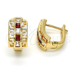 Argolla Huggie 02.237.0015.2.15 Oro Laminado, Diseño de Llave Griega, con Granate and Blanca Zirconia Cubica, Pulido, Tono Dorado