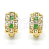 Argolla Huggie 02.237.0015.3.15 Oro Laminado, Diseño de Llave Griega, con Verde and Blanca Zirconia Cubica, Pulido, Tono Dorado
