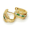 Argolla Huggie 02.237.0015.3.15 Oro Laminado, Diseño de Llave Griega, con Verde and Blanca Zirconia Cubica, Pulido, Tono Dorado