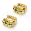 Argolla Huggie 02.237.0015.3.15 Oro Laminado, Diseño de Llave Griega, con Verde and Blanca Zirconia Cubica, Pulido, Tono Dorado
