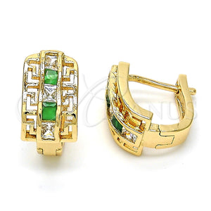 Argolla Huggie 02.237.0015.3.15 Oro Laminado, Diseño de Llave Griega, con Verde and Blanca Zirconia Cubica, Pulido, Tono Dorado