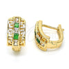 Argolla Huggie 02.237.0015.3.15 Oro Laminado, Diseño de Llave Griega, con Verde and Blanca Zirconia Cubica, Pulido, Tono Dorado