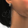 Argolla Huggie 02.237.0015.4.15 Oro Laminado, Diseño de Llave Griega, con Zirconia Cubica Zafiro Azul y Blanca, Pulido, Tono Dorado