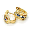 Argolla Huggie 02.237.0015.4.15 Oro Laminado, Diseño de Llave Griega, con Zirconia Cubica Zafiro Azul y Blanca, Pulido, Tono Dorado
