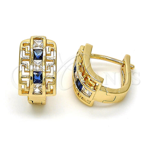 Argolla Huggie 02.237.0015.4.15 Oro Laminado, Diseño de Llave Griega, con Zirconia Cubica Zafiro Azul y Blanca, Pulido, Tono Dorado