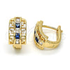 Argolla Huggie 02.237.0015.4.15 Oro Laminado, Diseño de Llave Griega, con Zirconia Cubica Zafiro Azul y Blanca, Pulido, Tono Dorado