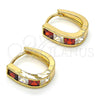 Argolla Huggie 02.237.0018.2.15 Oro Laminado, con Granate and Blanca Zirconia Cubica, Pulido, Tono Dorado