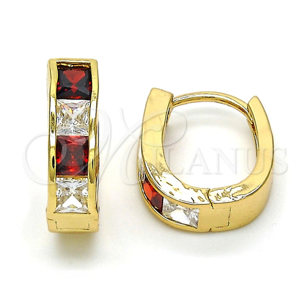 Argolla Huggie 02.237.0018.2.15 Oro Laminado, con Granate and Blanca Zirconia Cubica, Pulido, Tono Dorado