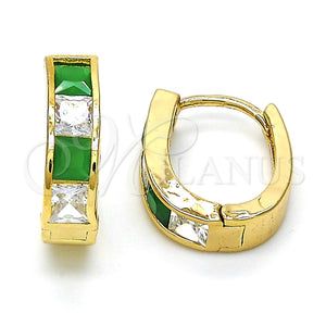 Argolla Huggie 02.237.0018.3.15 Oro Laminado, con Verde and Blanca Zirconia Cubica, Pulido, Tono Dorado