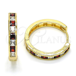 Argolla Huggie 02.267.0015.3.25 Oro Laminado, con Granate and Blanca Zirconia Cubica, Pulido, Tono Dorado
