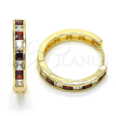 Argolla Huggie 02.267.0015.3.25 Oro Laminado, con Granate and Blanca Zirconia Cubica, Pulido, Tono Dorado