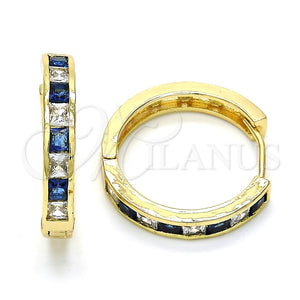 Argolla Huggie 02.267.0015.5.25 Oro Laminado, con Zafiro Azul and Blanca Zirconia Cubica, Pulido, Tono Dorado
