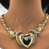 Collar y Pulsera 06.185.0014 Oro Laminado, Diseño de Corazón y Besos y Abrazos, con Blanca Zirconia Cubica, Diamantado, Tono Dorado