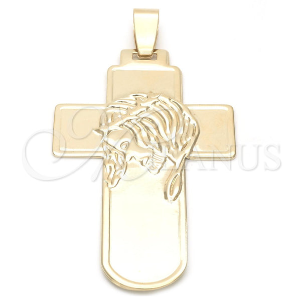 Dije Religioso 05.16.0218 Oro Laminado, Diseño de Cruz y Jesus, Pulido, Tono Dorado