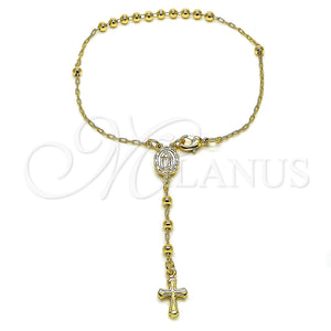 Rosario de Pulsera 03.197.0002.08 Oro Laminado, Diseño de Guadalupe y Cruz, Pulido, Tono Dorado