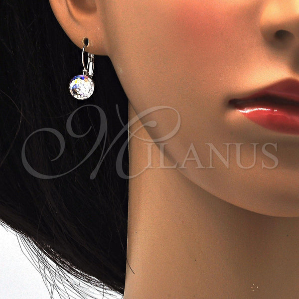 Arete Gancho Frances 02.179.0002 Rodio Laminado, con Swarovski Elements Aurore Boreale, Pulido, Rodinado