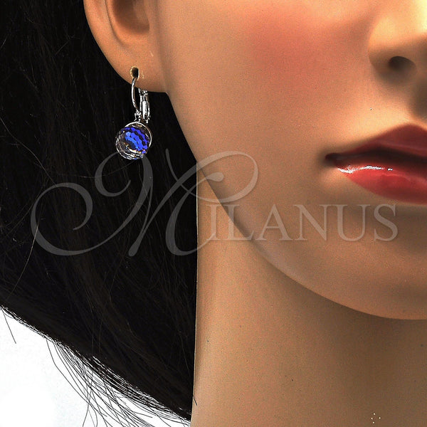 Arete Gancho Frances 02.179.0002.2 Rodio Laminado, con Swarovski Elements Bermuda Blue, Pulido, Rodinado