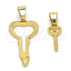 Dije Elegante 05.179.0055 Oro Laminado, Diseño de Llave y Amor, con Blanca Cristal, Pulido, Tono Dorado