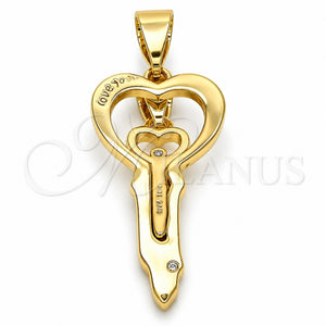 Dije Elegante 05.179.0055 Oro Laminado, Diseño de Llave y Amor, con Blanca Cristal, Pulido, Tono Dorado
