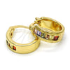 Argolla Pequeña 02.99.0009.1.15 Oro Laminado, Diseño de Baguette, con Multicolor Zirconia Cubica, Pulido, Tono Dorado