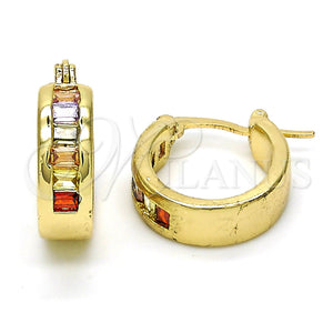 Argolla Pequeña 02.99.0009.1.15 Oro Laminado, Diseño de Baguette, con Multicolor Zirconia Cubica, Pulido, Tono Dorado
