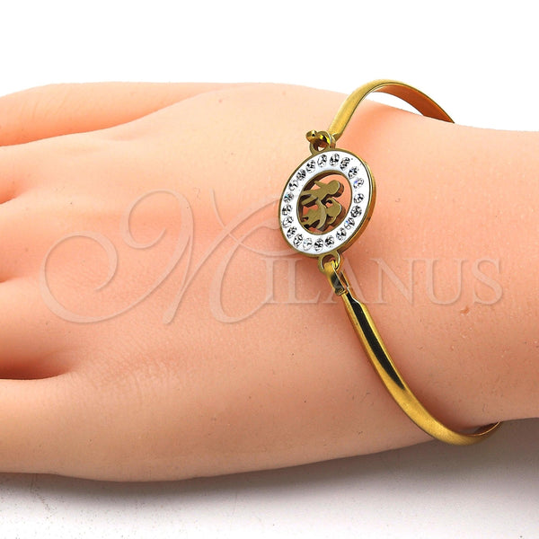 Aro Individual 07.110.0008.04 Acero Inoxidable, Diseño de Niñita Pequeña y Niñito Pequeño, con Blanca Cristal, Pulido, Tono Dorado (04 MM Thickness, Size 4 (2.25 Diameter))