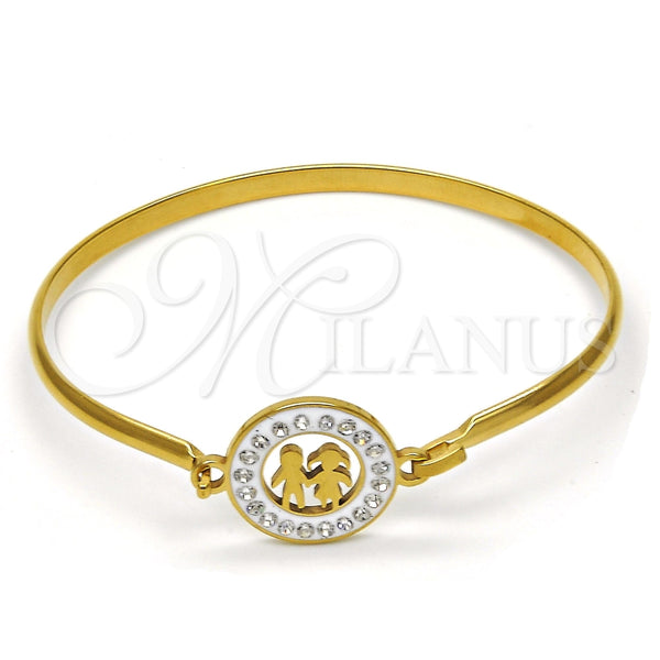Aro Individual 07.110.0008.04 Acero Inoxidable, Diseño de Niñita Pequeña y Niñito Pequeño, con Blanca Cristal, Pulido, Tono Dorado (04 MM Thickness, Size 4 (2.25 Diameter))