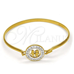 Aro Individual 07.110.0008.04 Acero Inoxidable, Diseño de Niñita Pequeña y Niñito Pequeño, con Blanca Cristal, Pulido, Tono Dorado (04 MM Thickness, Size 4 (2.25 Diameter))