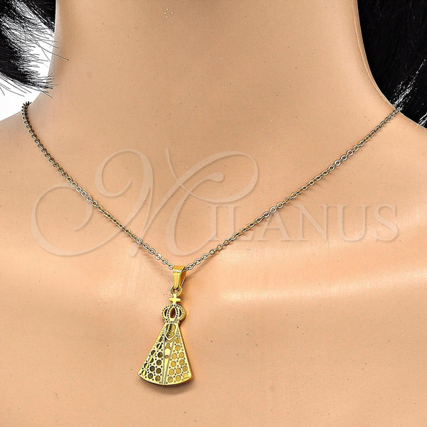 Dije Religioso 05.302.0001 Acero Inoxidable, Diseño de Caridad del Cobre y Cruz, Pulido, Tono Dorado