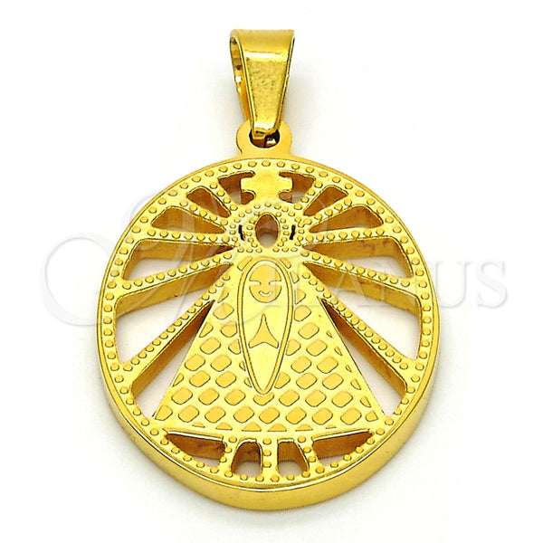 Dije Religioso 05.302.0002 Acero Inoxidable, Diseño de Caridad del Cobre y Cruz, Pulido, Tono Dorado