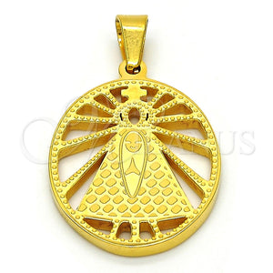 Dije Religioso 05.302.0002 Acero Inoxidable, Diseño de Caridad del Cobre y Cruz, Pulido, Tono Dorado
