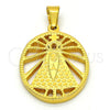 Dije Religioso 05.302.0002 Acero Inoxidable, Diseño de Caridad del Cobre y Cruz, Pulido, Tono Dorado
