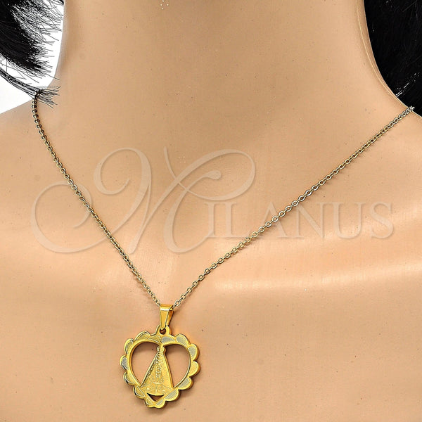 Dije Religioso 05.302.0003 Acero Inoxidable, Diseño de Caridad del Cobre y Corazón, Pulido, Tono Dorado