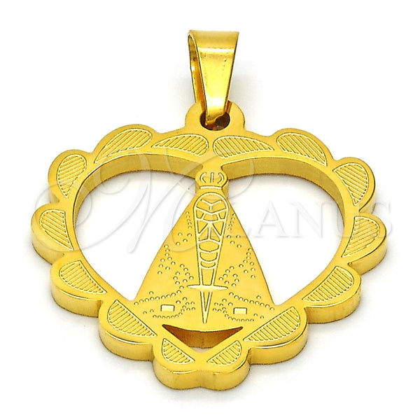 Dije Religioso 05.302.0003 Acero Inoxidable, Diseño de Caridad del Cobre y Corazón, Pulido, Tono Dorado