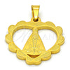 Dije Religioso 05.302.0003 Acero Inoxidable, Diseño de Caridad del Cobre y Corazón, Pulido, Tono Dorado