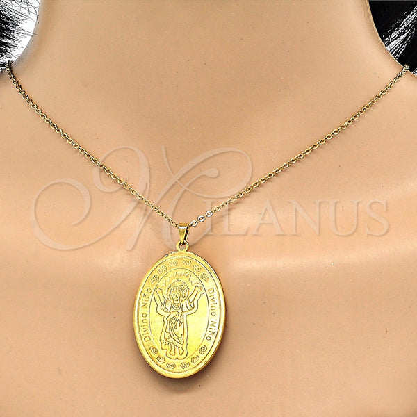 Dije Religioso 05.247.0002 Acero Inoxidable, Diseño de Divino Niño , Pulido, Tono Dorado