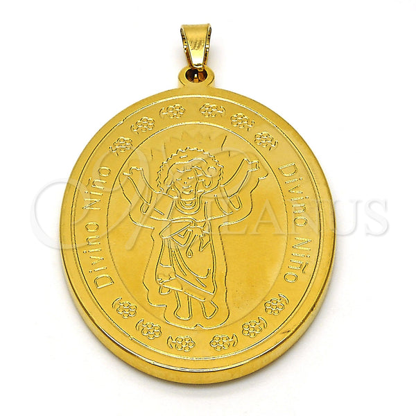 Dije Religioso 05.247.0002 Acero Inoxidable, Diseño de Divino Niño , Pulido, Tono Dorado