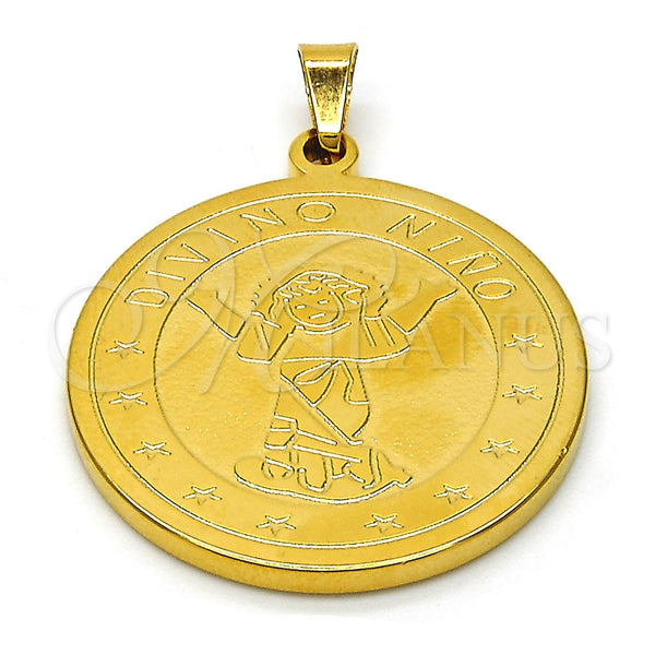 Dije Religioso 05.247.0003 Acero Inoxidable, Diseño de Divino Niño y Estrella, Pulido, Tono Dorado