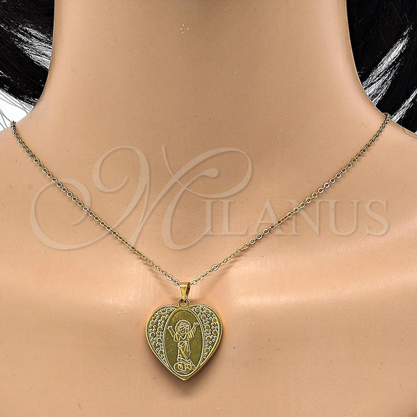 Dije Religioso 05.247.0008 Acero Inoxidable, Diseño de Divino Niño y Corazón, Pulido, Tono Dorado