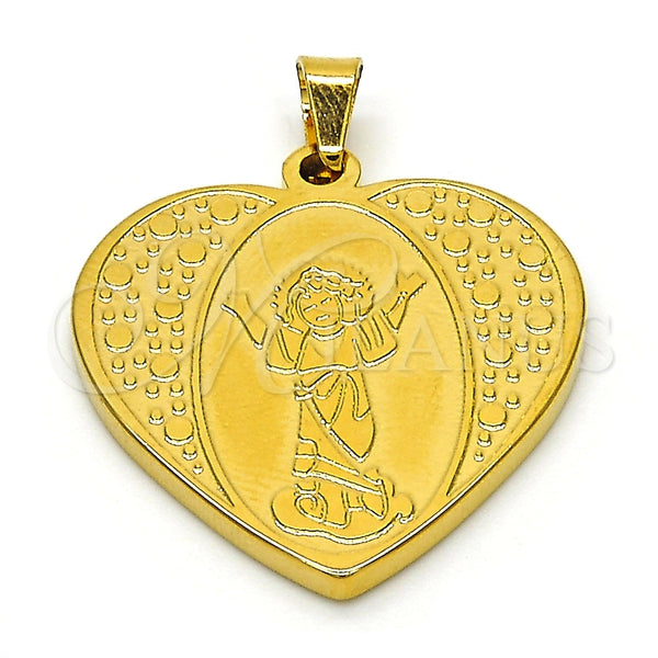 Dije Religioso 05.247.0008 Acero Inoxidable, Diseño de Divino Niño y Corazón, Pulido, Tono Dorado