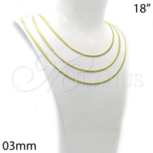 Gargantilla Basica 04.265.0001.18 Oro Laminado, Diseño de Herringbone, Pulido, Tono Dorado (03 MM Thickness, 18 Inches Length)