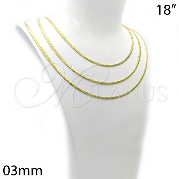 Gargantilla Basica 04.265.0001.18 Oro Laminado, Diseño de Herringbone, Pulido, Tono Dorado (03 MM Thickness, 18 Inches Length)