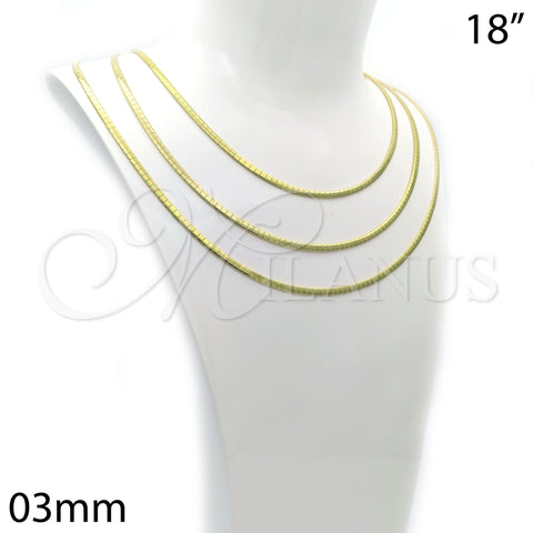 Gargantilla Basica 04.265.0001.18 Oro Laminado, Diseño de Herringbone, Pulido, Tono Dorado (03 MM Thickness, 18 Inches Length)