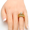 Anillo Multi Piedra 01.118.0070.06 Oro Laminado, Diseño de Llave Griega, con Zirconia Cubica Blanca, Pulido, Tono Dorado (Tamaño 6)