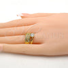 Anillo Multi Piedra 01.118.0070.07 Oro Laminado, Diseño de Llave Griega, con Blanca Zirconia Cubica, Pulido, Tono Dorado (Size 7)