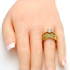 Anillo Multi Piedra 01.118.0070.07 Oro Laminado, Diseño de Llave Griega, con Blanca Zirconia Cubica, Pulido, Tono Dorado (Size 7)